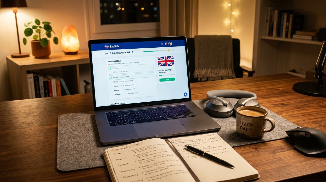 集中して英語スピーキングのアウトプットトレーニングを行う様子